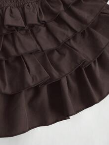 ROMWE J-Fashion Women's Solid Color Waist Gathered Cake Short Skirt - Brown - View 3