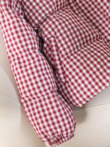 CosyJoli Plus Size Casual Red Plaid Bear Slogan Embroidered Stand Collar Padded Coat Checkered Puffer Jacket Gingham Puffer Coat Red Plaid Jacket Red Gingham Jacket Red Puffer Jacket Winter Jacket Red Checkered Jacket Plaid Puffer Jacket