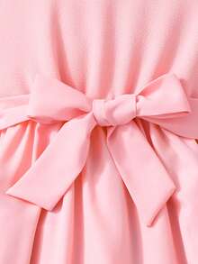 SHEIN 女童休闲印花收腰长连衣裙，适合日常穿着和通勤。 - 粉色 - 查看 6