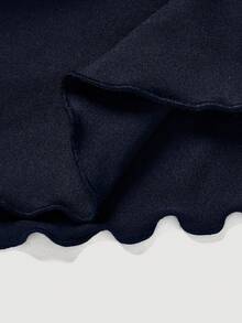 SHEIN PETITE CURVE 抽绳和折叠细节纯色蛋糕裙 - 寶藍色 - 查看 3