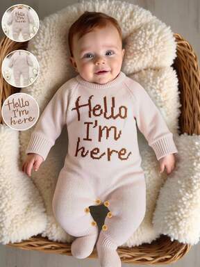 SHEIN Noworodkowy, minimalistyczny, uroczy, dzianinowy kombinezon dla chłopca w kolorze niebieskim, z kołnierzykiem i rękawami typu raglan, miękki i wygodny, odpowiedni na co dzień, wyjścia, podróże, wakacje, do domu, do żłobka, jesień/zimę, Boże Narodzenie, powrót do szkoły, imprezę, na każdą porę roku