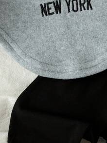 SHEIN 2件組女嬰新生兒秋季套裝 灰色保守版刷毛上衣 刺繡英文 & 黑色內搭褲 可愛返校穿搭 新生兒嬰兒適用 - 彩色 - 查看 6