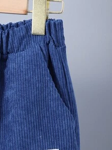 Vacaura 青少年男孩灯芯绒拼布休闲长袖连帽衬衫套装 - 寶藍色 - 查看 5