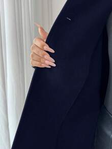 SHEIN PETITE Women's Casual British Style Fashion Double-Breasted Woolen Cape Coat Navy Blue Coat Women Coats French Style Coat Outerwear Women - Royal Blue - View 7