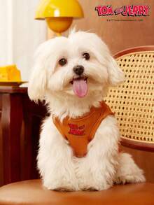 TOM & JERRY X PETSIN 1pc/2pcs Brown Gray Pet Cat Dog Universal Elastic Comfortable Cat And Mouse Cute Cartoon Pattern Printed Fashionable Dog Vest