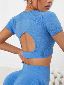 Powerista Women's Casual Sports Cropped Top & Shorts Set - Blue - View 3