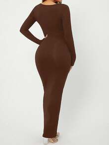 SHEIN PETITE CURVE Petite Plus Solid Scoop Neck Bodycon Dress