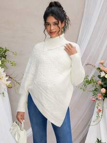 Momance Women Loose Turndown Collar Cape Design Casual Elegant Date Solid Color Pullover Maternity Sweater Coat - White - View 1