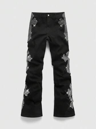 Street Life Jeans évasés mode décontractée de rue et quotidienne pour hommes avec croix strass