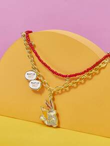 LOONEY TUNES X SHEIN 1pc Women's Fashionable Cartoon Chain Necklace - Gold - View 2