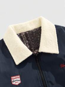 ROMWE MEN Casual 男士秋冬字母格纹印花双面拉链休闲长袖外套 - 藏蓝色 - 查看 9