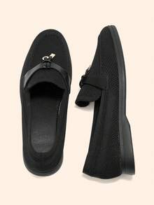 CUCCOO BASICS Damen Mode Schwarze Strick Stoff Bequeme Lässig Loafer, geeignet für Pendeln, Outdoor, Arbeit, Alltag - Schwarz - Übersicht 3