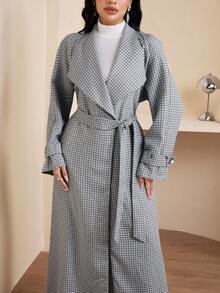 Veilorie Women's Casual Plaid Lapel Loose Jacket For Autumn - Grey - View 1