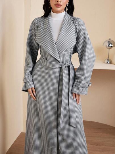 Veilorie Women's Casual Plaid Lapel Loose Jacket For Autumn