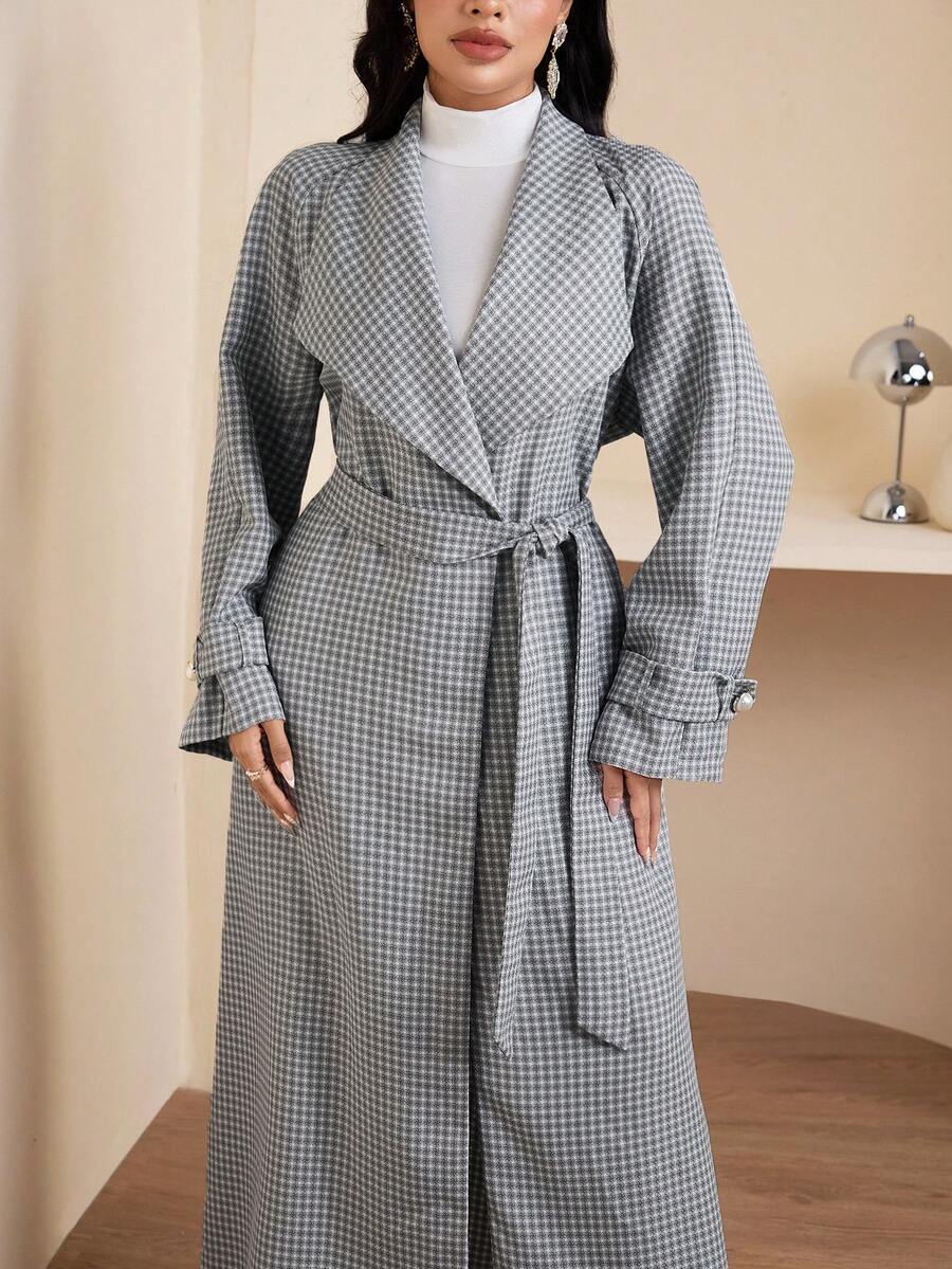 Veilorie Women's Casual Plaid Lapel Loose Jacket For Autumn - Grey - View 1