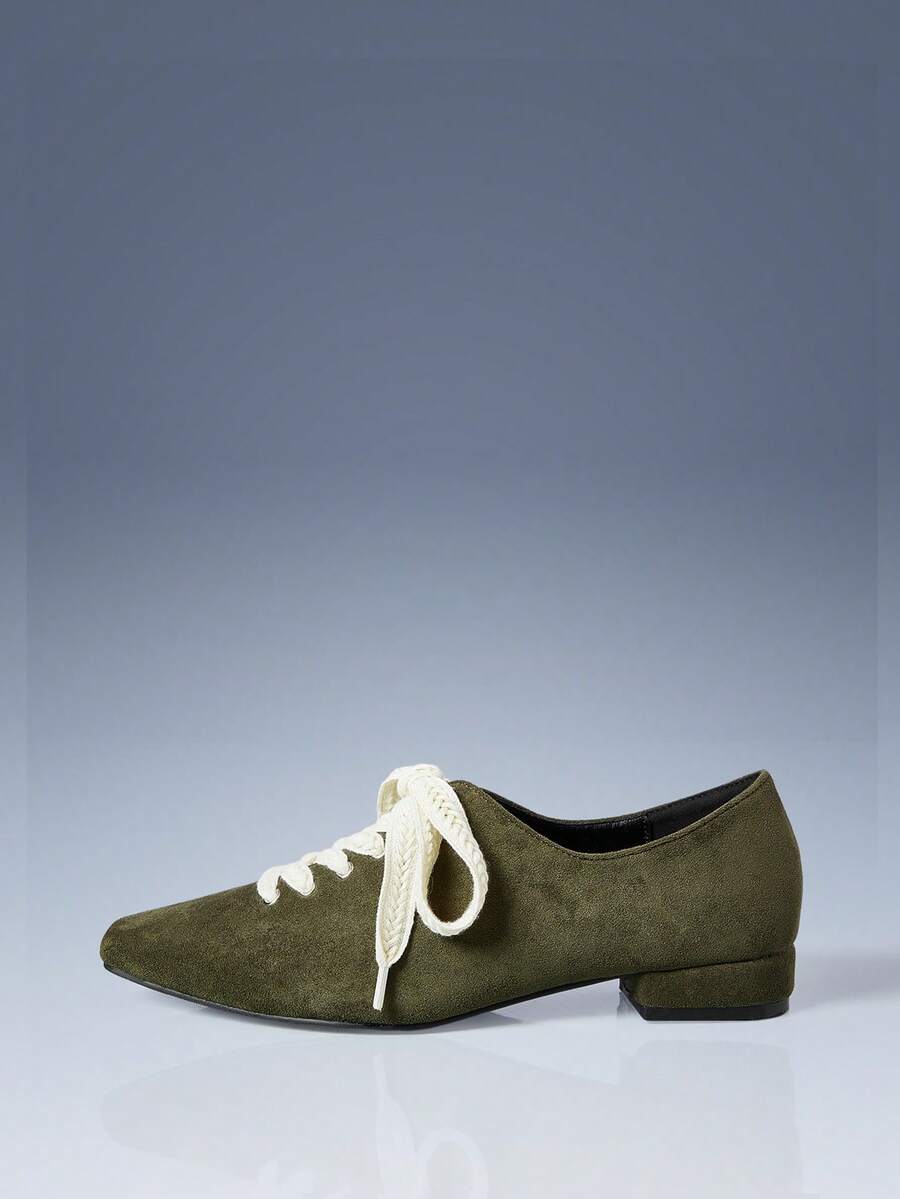 CUCCOO GRLICON Women's Pointed Toe Lace-Up Design Casual Chunky Heel Pumps, Suitable For Christmas, Thanksgiving, New Year Party Outfits - Dark Green - View 1