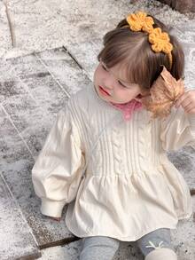 DAZY 女童休闲拼接针织毛衣，秋冬季 - 杏色 - 查看 9