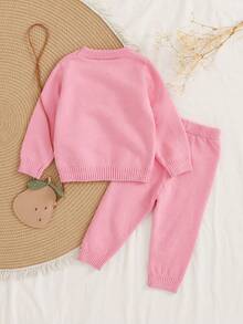 SHEIN Vintaside Kids Baby Girls Knitted Sweater Set, Infant Yellow Long Sleeve Sweater Top + Sweater Pants 2-Piece Outfit, Jacquard Pattern With Ruffle Trim, Suitable For Autumn/Winter, Daily Wear, Outings And Travel Cozy Pixies Baby Girl Set Baby Set Autumn Winter Season Baby Girl Sweat Set Baby Girl Long Sleeve Set Two Piece Winter Outfits For Toddler Girl