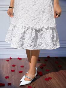 SHEIN Lady Váy dài vừa phải thanh lịch, cổ tròn, tay loe, vải raglan trơn màu dành cho nữ - trắng - Xem 7