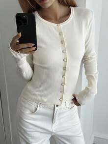Livesso Áo khoác cardigan dệt kim màu trắng trang nhã, phong cách đường phố thường ngày dành cho nữ, thích hợp cho mùa xuân và mùa thu, cũng như dịp năm mới và Giáng sinh. - Màu be - Xem 7