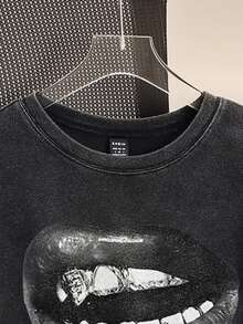 Attitoon Casual Women's Black Knit Speckle Print Oversized T-Shirt, Retro T-Shirt Suitable For Y2K, Lip Print, Hippop Print,62% Cotton - Multicolor - View 4