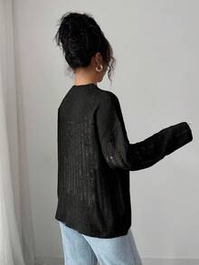 Rafferiza Suéter transparente y ligero con calado para mujer - Negro - Ver 2