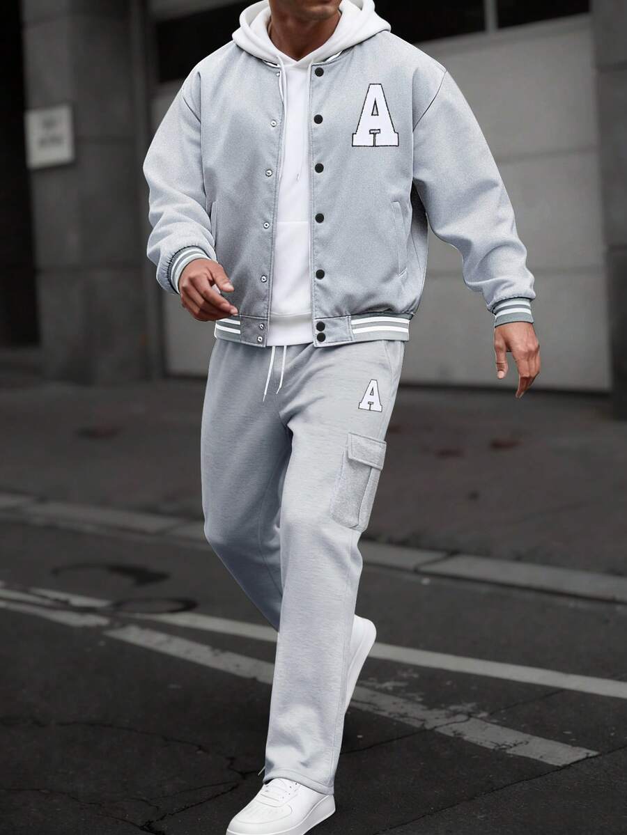 Manfinity Homme Bộ đồ thể thao thường ngày và áo khoác bóng chày màu xám nhạt dành cho nam - Xám - Xem 1