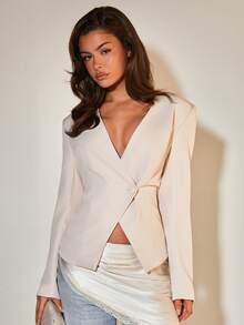 COSMINA Women's Deep V-Neck Slim Fit Blazer Jacket, Versatile For Commuting And Office Wear, Autumn/Winter White Blazer Women - Khaki - View 4