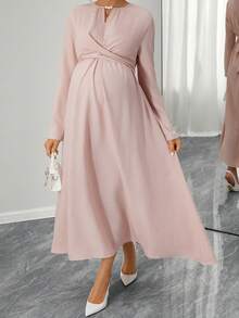 SHEIN Vestido de maternidad elegante de manga larga con envolvente, color rosa - Rosa vieja - Ver 6