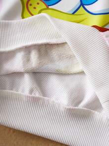 SpongeBob SquarePants | SHEIN Young Girl Cute Cartoon & Pink Floral Pattern Hooded Sweatshirt And Black Bow Tie Pants Set - Pink - View 8