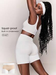 GLOWMODE 4.3" FeatherFit™ High-Rise Waist Shorts With Built-In Shorts Non-Slip Grips Low Impact Yoga Pilates Studio Daily Casual Wear - White - View 1