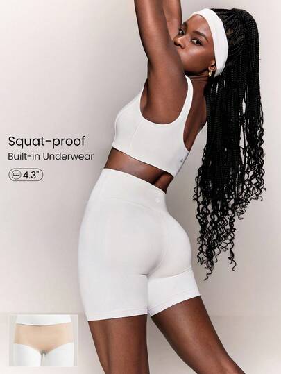 GLOWMODE 4.3" FeatherFit™ High-Rise Waist Shorts With Built-In Shorts Non-Slip Grips Low Impact Yoga Pilates Studio Daily Casual Wear