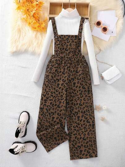 SHEIN Tween Girl Solid Color Corduroy Loose Fit Bib Overall Jumpsuit Suitable For Everyday, School, Vacation, Party Occasions