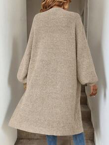 SHEIN Tall CURVE Plus Size Drop Shoulder Ribbed Knit Duster Cardigan,Long Sleeve Tops For Women Curve Tall In Fall/Winter - Beige - View 2