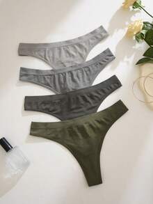 4pcs/Set Women's Seamless Minimalist Comfortable Thong Panties - Multicolor - View 5