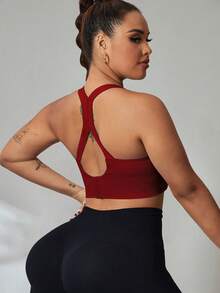 SHEIN Rhythm Era Plus Size Solid Color Basic Racerback High Stretch Sports Bra For Chinese New Year