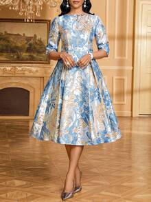 SHEIN Lady 女士时尚、优雅、浪漫中长短袖连衣裙 - 彩色 - 查看 1