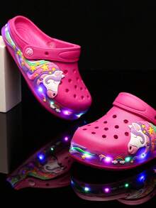GETAC Sandalias chanclas luz LED de verano niño comodos para deporte y playa diseño unicornio dormido - Rosa Fucsia - Ver 2