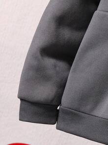 SHEIN Vacaura 2 件 Tween Boy 休闲拉链落肩连帽运动衫和慢跑裤套装，秋季 - 灰色 - 查看 4