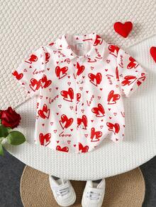 Áo len cardigan cổ polo tay ngắn in hình trái tim ngày lễ tình nhân màu đỏ cho bé trai/bé gái mùa xuân/hè, thích hợp cho tiệc sinh nhật, lễ rửa tội, lễ kỷ niệm sinh nhật lần thứ 1, dạ tiệc, biểu diễn, đám cưới, ngày lễ tình nhân và các dịp khác - Nhiều màu - Xem 1