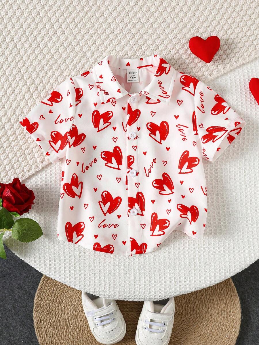 Áo len cardigan cổ polo tay ngắn in hình trái tim ngày lễ tình nhân màu đỏ cho bé trai/bé gái mùa xuân/hè, thích hợp cho tiệc sinh nhật, lễ rửa tội, lễ kỷ niệm sinh nhật lần thứ 1, dạ tiệc, biểu diễn, đám cưới, ngày lễ tình nhân và các dịp khác - Nhiều màu - Xem 1