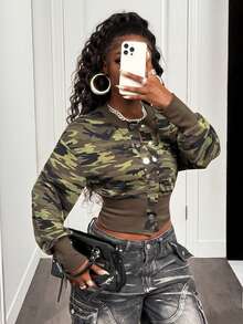 BamGleam Chaqueta con capucha versátil de camuflaje informal - Multicolor - Ver 1