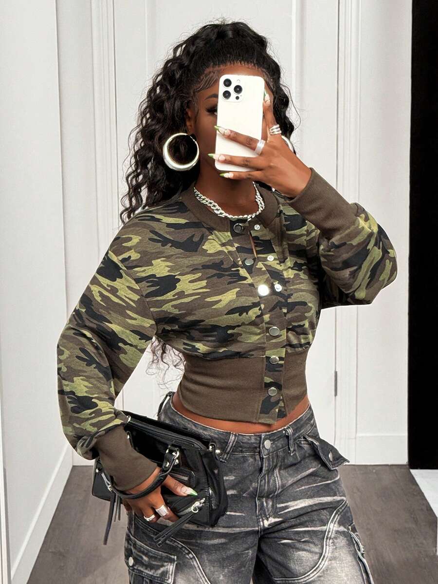 BamGleam Chaqueta con capucha versátil de camuflaje informal - Multicolor - Ver 1