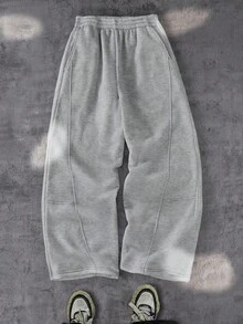 Coolqubz 男童休闲宽松拼接灰色直筒运动裤，四季皆宜的多功能运动裤 - 灰色 - 查看 2