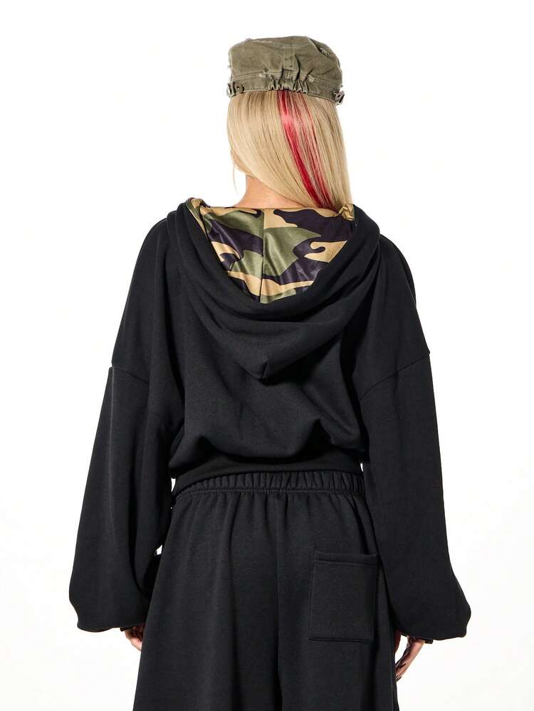SUMWON WOMEN Oversized Zip Hoodie With Camo Applique