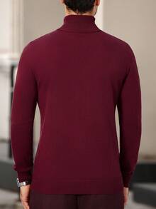 Manfinity Homme Men's Solid Color Turtleneck Long Sleeve Casual Pullover Sweater, Autumn/Winter Red Sweater Men Burgundy Top For Men