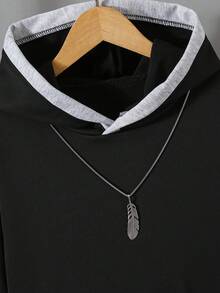 Vacaura 2 pezzi/Set Felpa con cappuccio e pantaloni jogger per ragazzi adolescenti, in nero e grigio a contrasto, con toppe in pelle, adatto per autunno/inverno - nero - Visualizzare 7