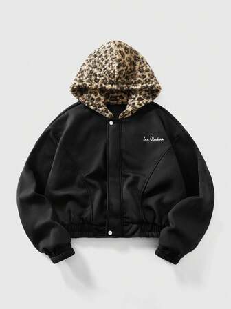 Street Life Men's Casual Leopard Print Hooded Sweatshirt Sweatshirt, College Style, Autumn/Winter