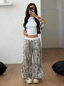 Coolane Women's Fall/Winter Streetwear Going Out Vintage Tree Branch Pattern Wide Leg Casual Loose Pattern Pants - Multicolor - View 3