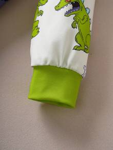 Nick 90s | SHEIN 男婴卡通绿色恐龙可爱图案长袖连体衣，Nick 90s X SHEIN - 白色 - 查看 7